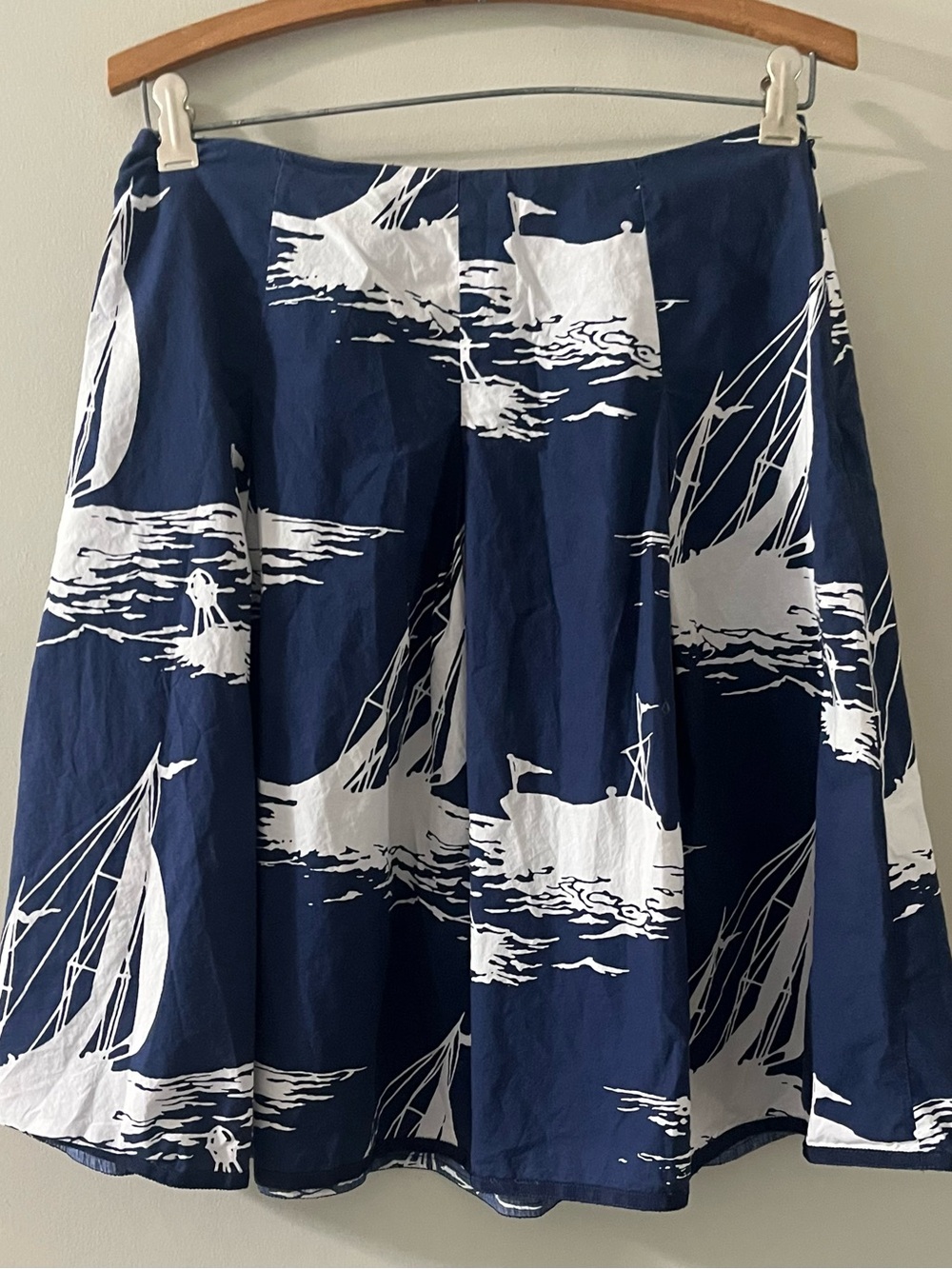 Talbots Skirt Women’s Petite 4P Navy White Sailboat Nautical Cotton Knee Length